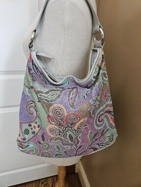 Whiting & Davis Paisley Metal Mesh Hobo Bag Multicolor Purple Y2K